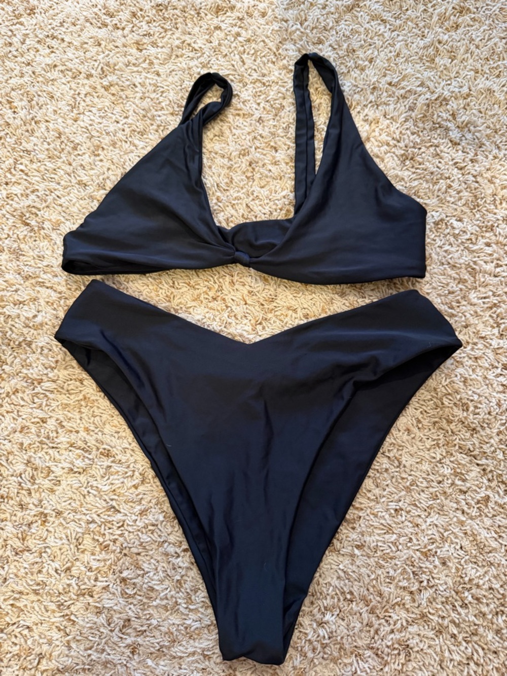 Black V-Waist Twist Bikini Set